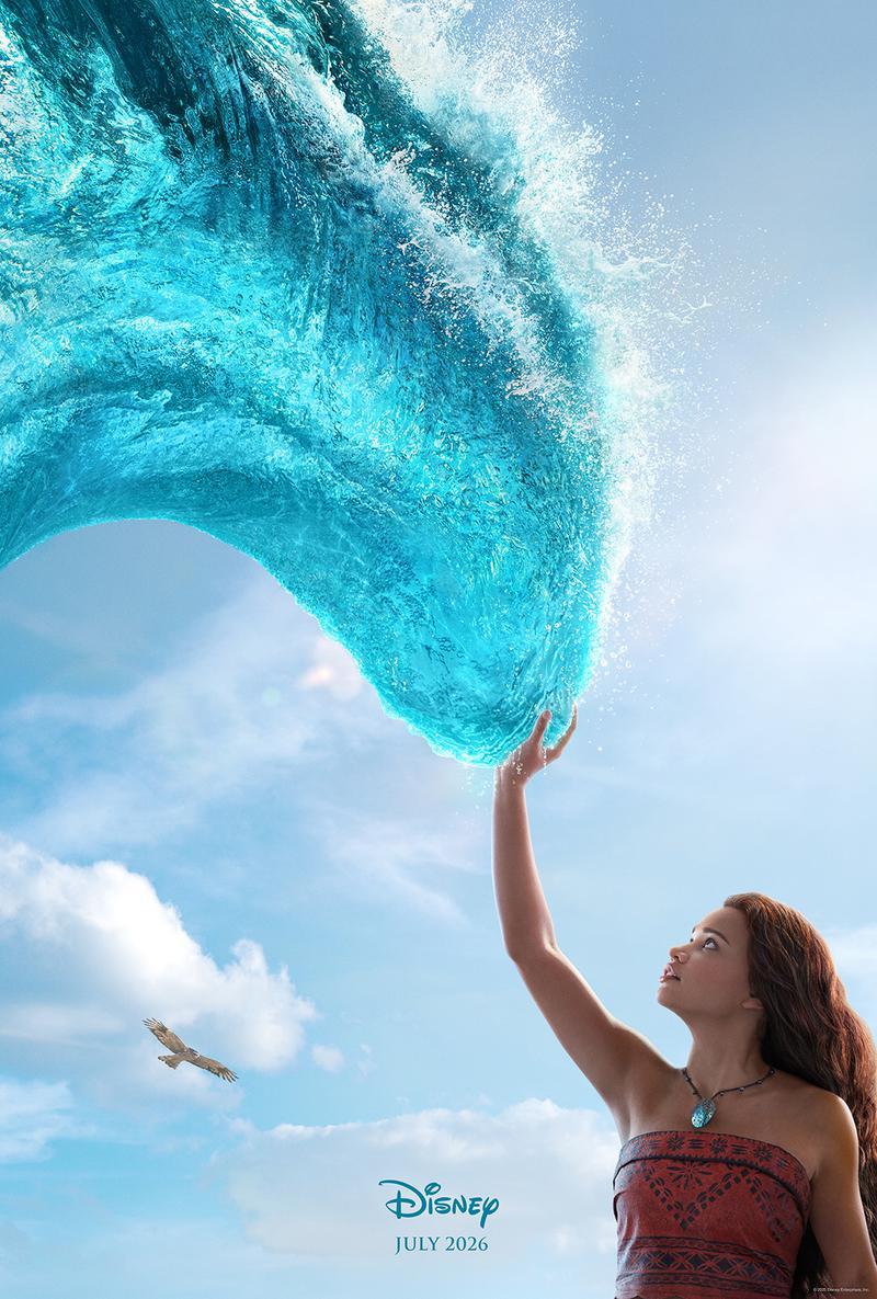 Moana live-action poster featuring Moana touching the ocean