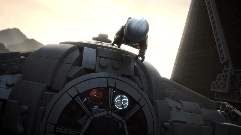 Din Djarin attacking Moff Gideon's ship.