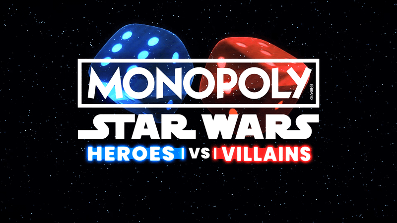 The logo for Monopoly: Star Wars Heroes vs. Villains against a black, starry background.