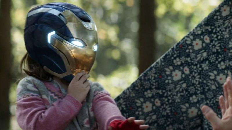 Morgan Stark wearing the Rescue helmet in Avengers: Endgame.