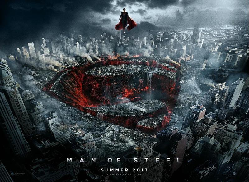 Superman floating above a city in Man of Steel