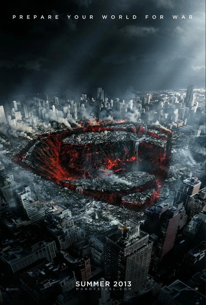 Superman Symbol burned into a cityscape in Man of Steel