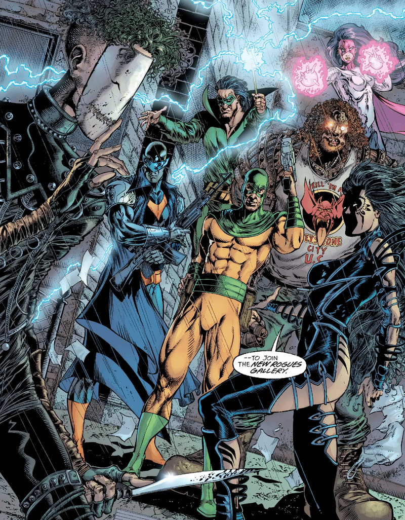 Murmur being approached by Mirror Master II, Weather Wizard, Magenta, Girder, Plunder to join Blacksmith's New Rogues Gallery.
