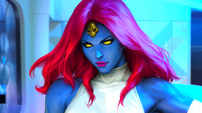 Mystique in a white top in Marvel Comics