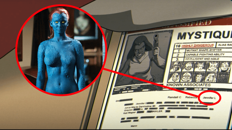 X-Men 97 Season 2 Mystique dossier, Jennifer Lawrence easter egg.