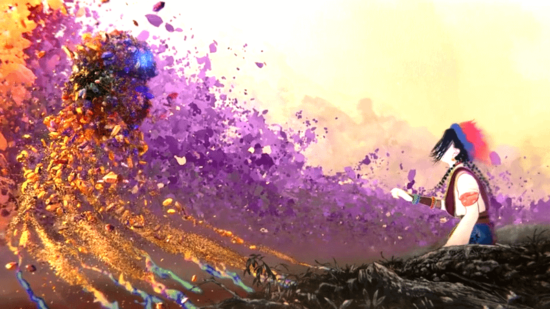 Nakime with a Force vision in front of her in Star Wars Visions