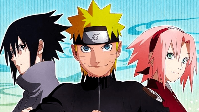 Naruto, Sasuke, and Sakura standing together in the Naruto anime