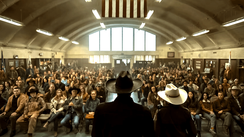 Inside a local community building in the Lanterns trailer.