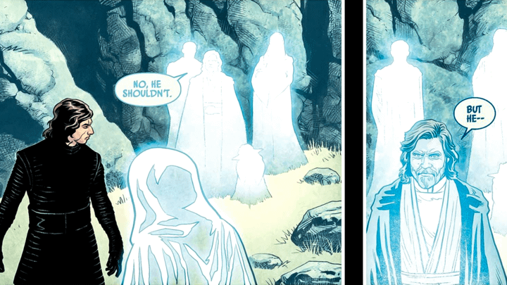 Luke Skywalker speaking to Kylo Ren as a Force ghost.