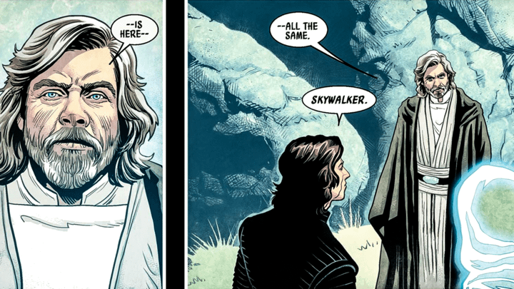 Luke Skywalker speaking to Kylo Ren as a Force ghost.