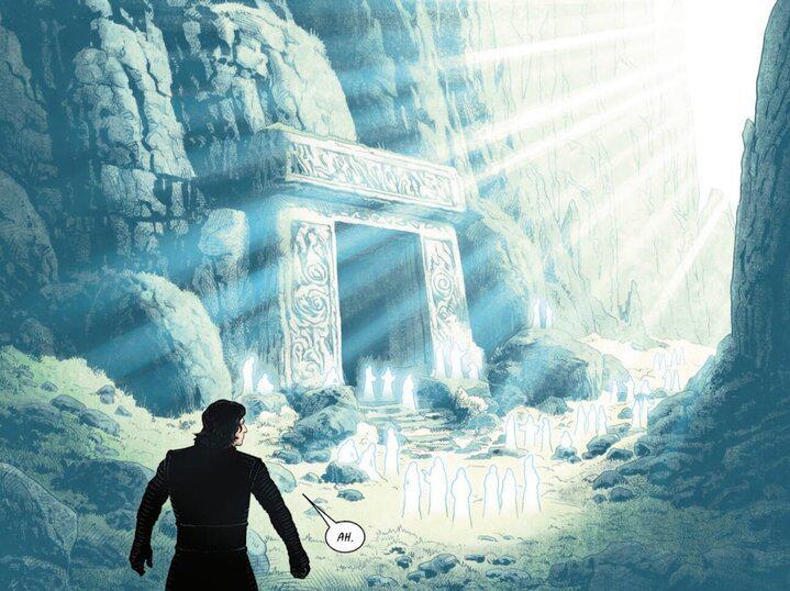 Kylo Ren standing in the Netherworld of the Force in a comic.