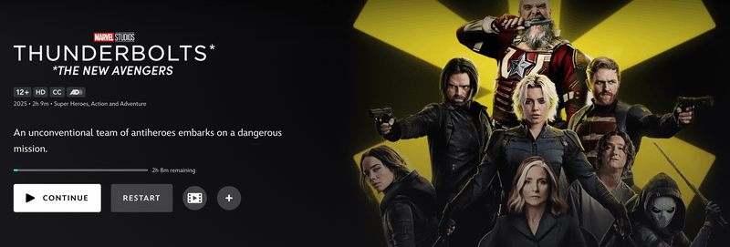 Disney+ interface of Thunderbolts* - The New Avengers