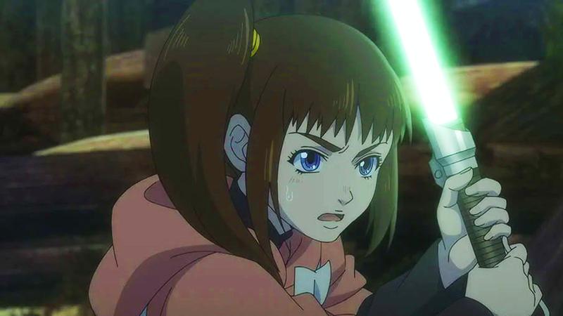 A young girl wielding a lightsaber in The Ninth Jedi episode of Star Wars Visions.