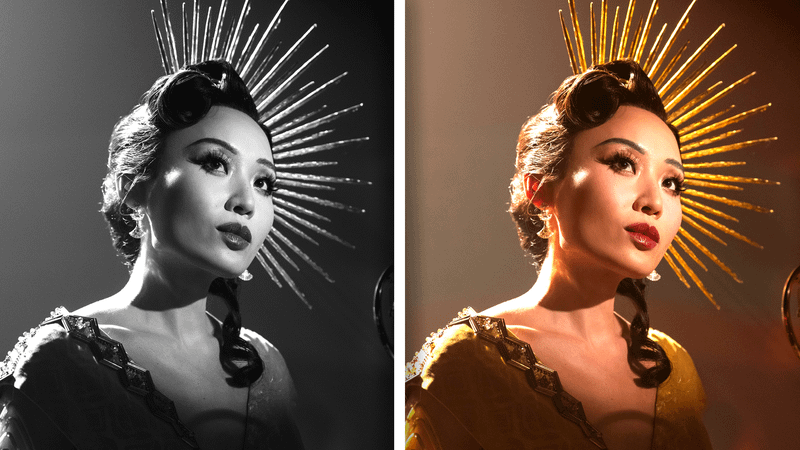 Felicia Hardy in Spider-Noir, in black and white and in color