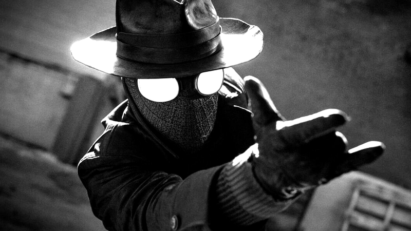 Nicholas Cage as Spider-Man Noir slinging some web in Spider-Noir