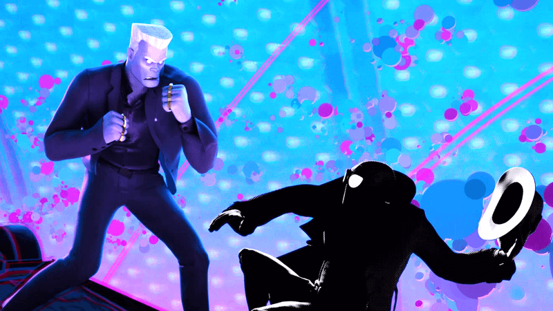 Tombstone vs. Spider-Noir in Spider-Man: Into the Spider-Verse.