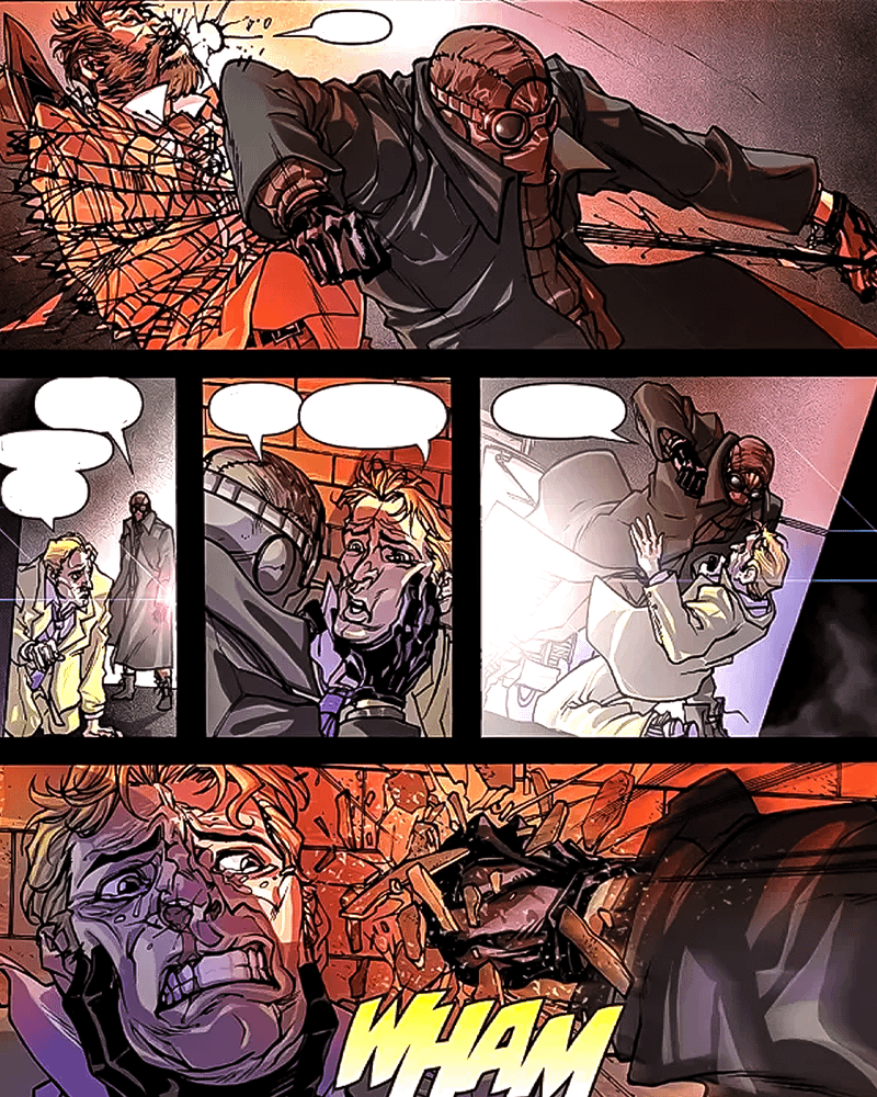 Spider-Noir punching gangsters in Marvel Comics.