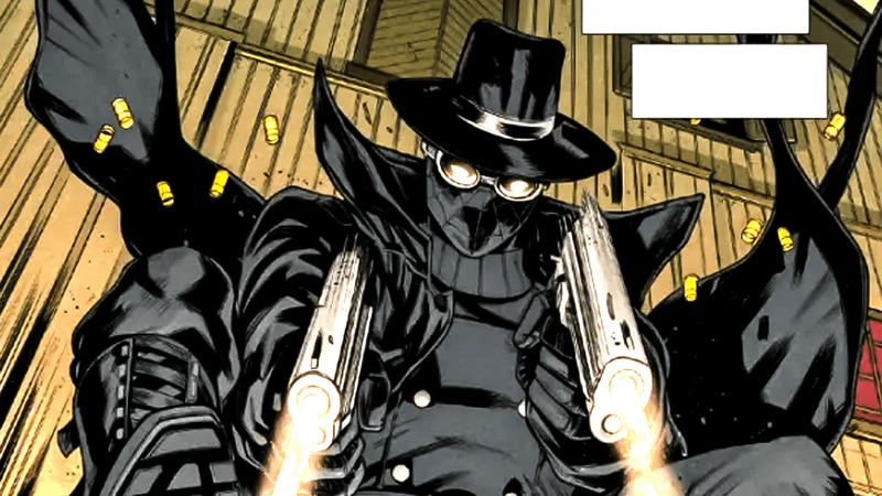 Spider-Noir using guns in Marvel Comics.