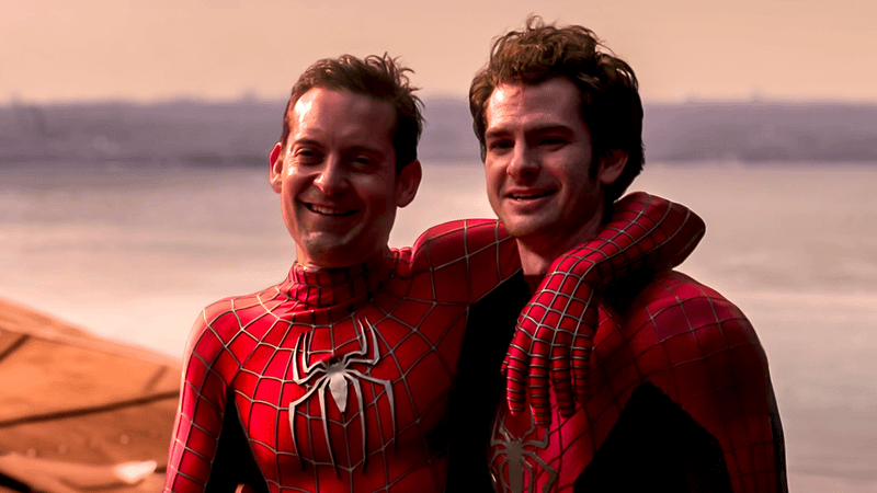 Tobey Maguire and Andrew Garfield as Spider-Man in No Way Home.