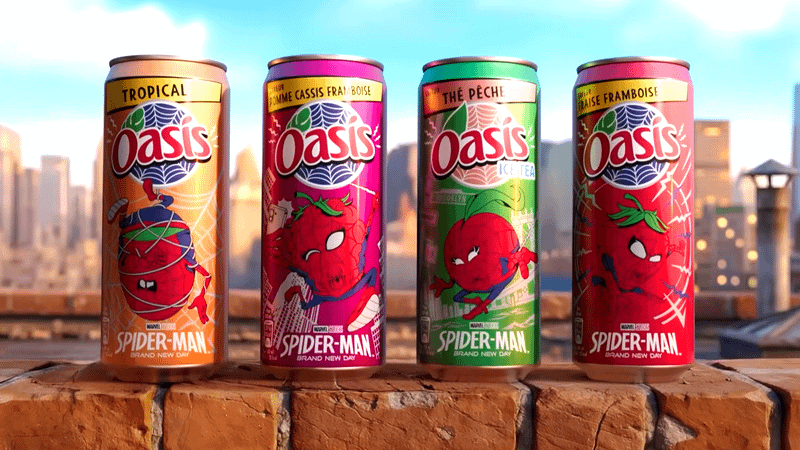 The new line of Oasis Spider-Man drinks.