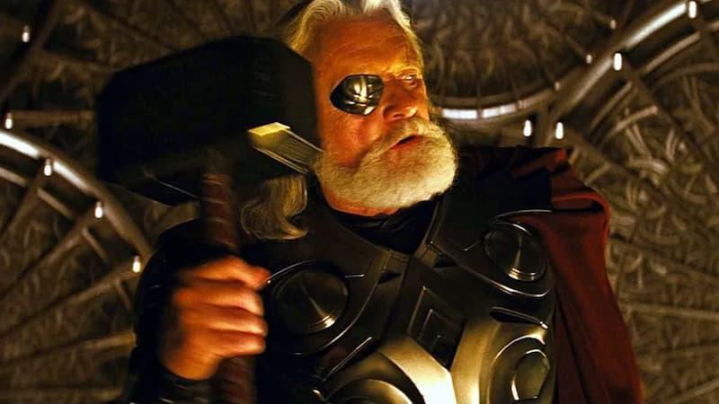 Odin, wielding Mjolnir in the MCU