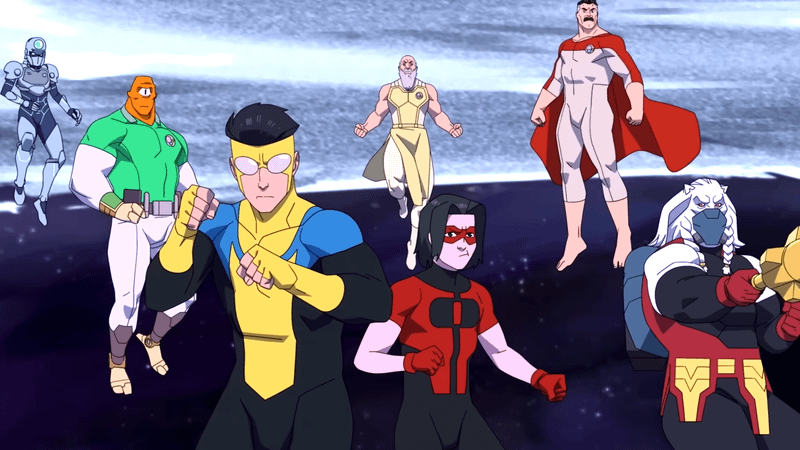 Invincible's superhero team floating in space in Invincible.