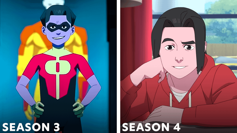 A comparison of Oliver in Invincible Season 3 and 4.