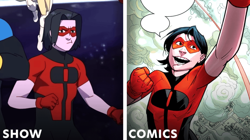 A comparison of Kid Omni-Man in Invincible and the comics.