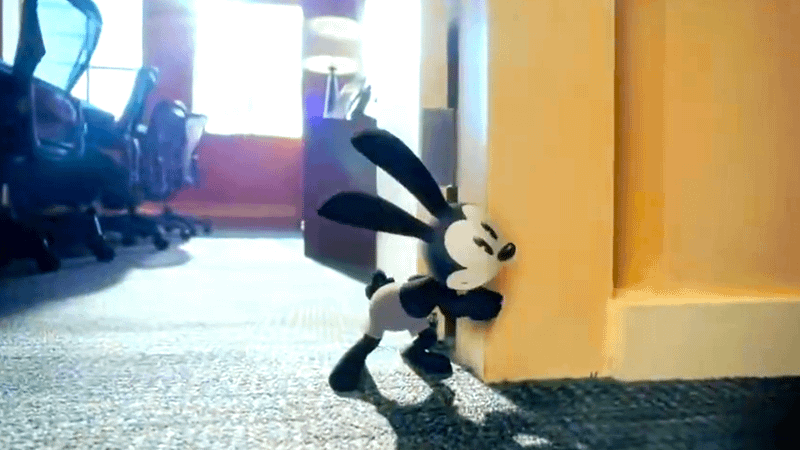 Oswald looking around the corner in his new Disney+ series.