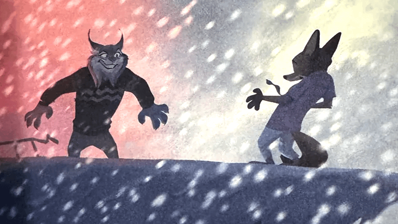 Pawbert confronting Nick on a rooftop in Zooptopia 2