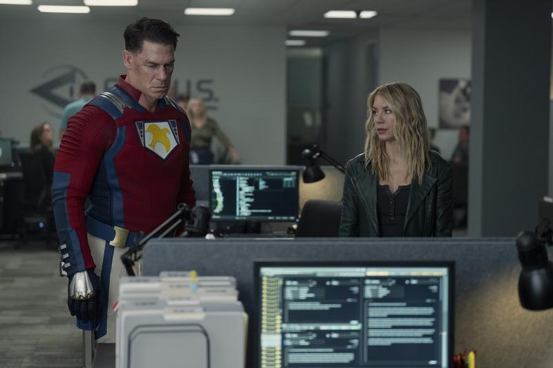 John Cena as Peacemaker, Jennifer Holland as Emilia Harcourt in Peacemaker Season 2, Episode 7