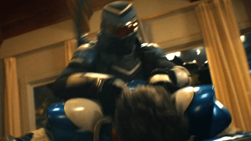 Vigilante stabbing the White Dragon in the neck in Peacemaker Season 2