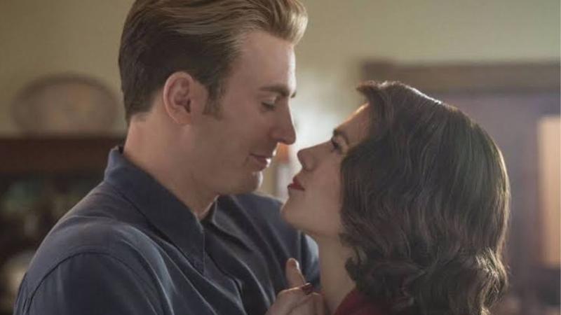 Peggy Carter and Steve Rogers embracing in Avengers: Endgame.