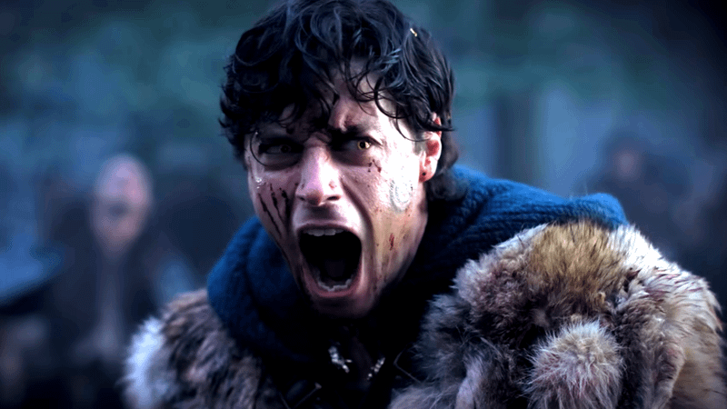 Tom Sharp as Merlin screaming in The Pendragon Cycle: Rise of the Merlin.