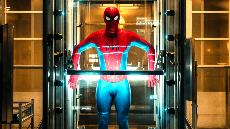 Spider-Man getting a body scan.