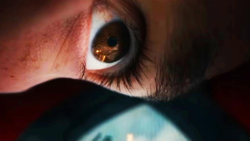 Peter's eye in the Spider-Man mask.
