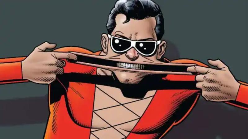 Plastic Man pulling his mouth in DC Comics.