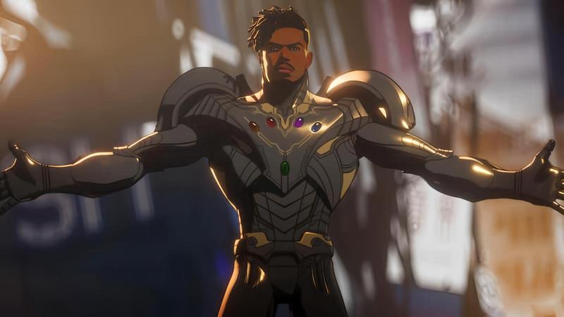 Killmonger wielding the Infinity Stones  