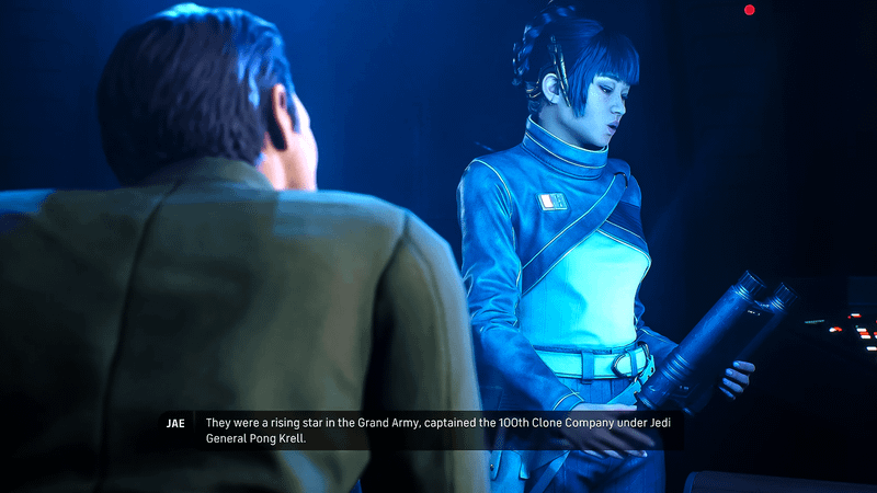 Jae reading about Pong Krell in Star Wars: Zero Company.