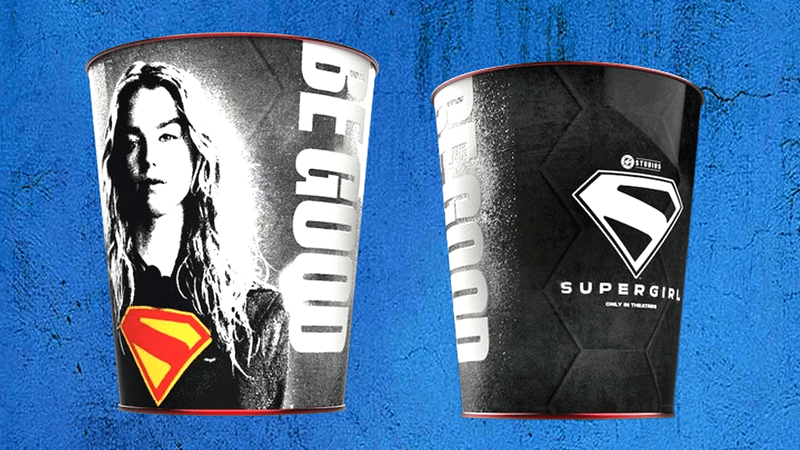 A mainly black and white Supergirl bucket.