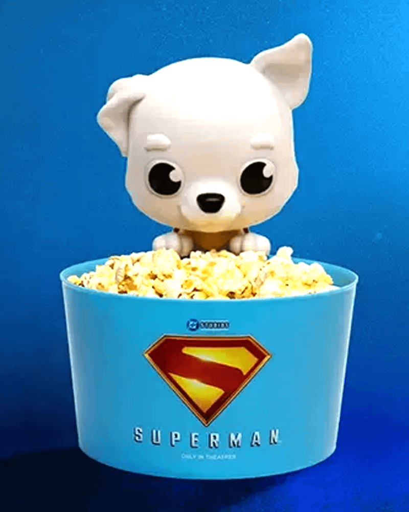 Krypto and a small bowl of popcorn.