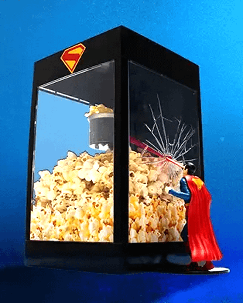 A popcorn maker with Superman shooting lasers.