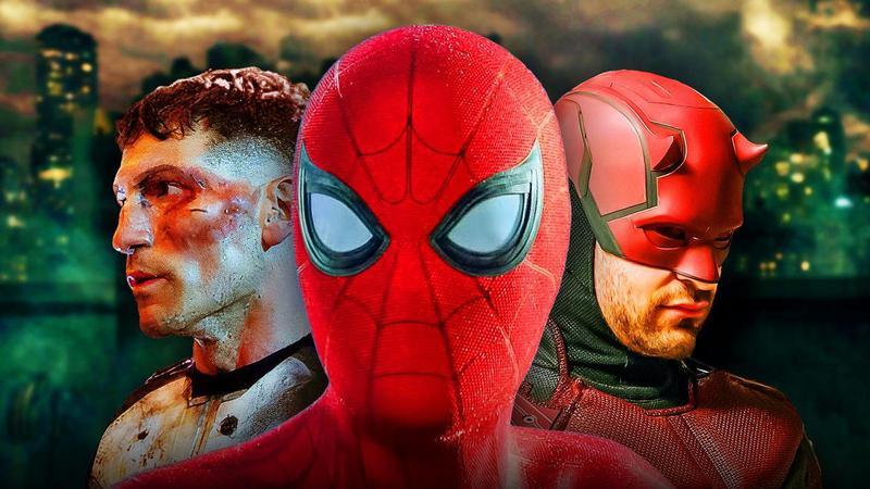 Jon Bernthal as Punisher, Tom Holland as Spider-Man, and Charlie Cox as Daredevil in Marvel