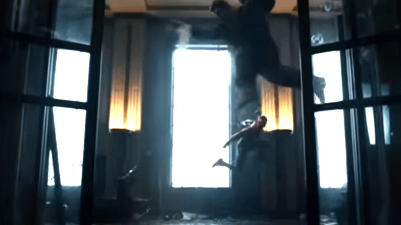 The Hulk jumping in front of a window in 'Spider-Man: Brand New Day.'