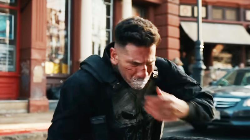 Jon Bernthal Punisher with webbed mouth in Spider-Man Brand New Day trailer.