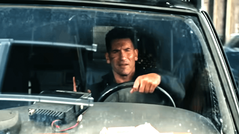 Jon Bernthal as the Punisher driving a van in 'Spider-Man: Brand New Day.'