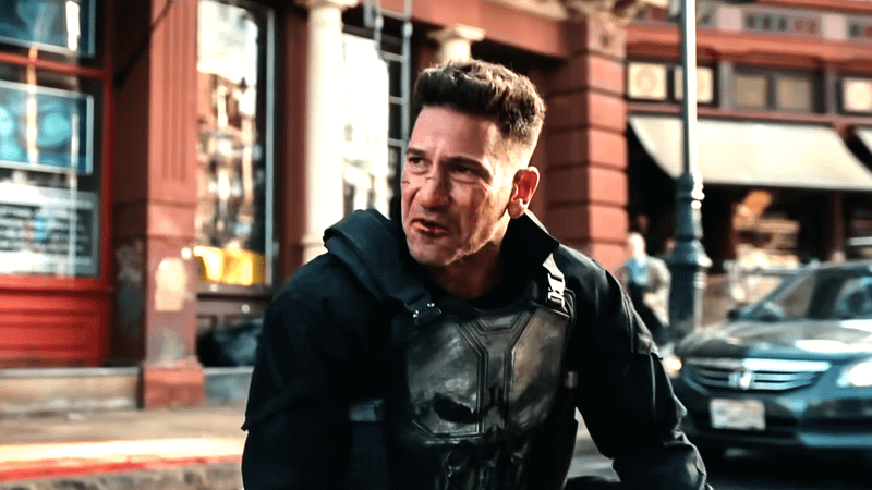 Jon Bernthal as the Punisher on the street in 'Spider-Man: Brand New Day' trailer.