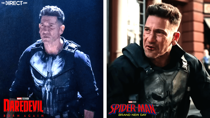Jon Bernthal in his Punisher costume in 'Daredevil: Born Again' Season 1, Jon Bernthal as the Punisher on the street in 'Spider-Man: Brand New Day' trailer.