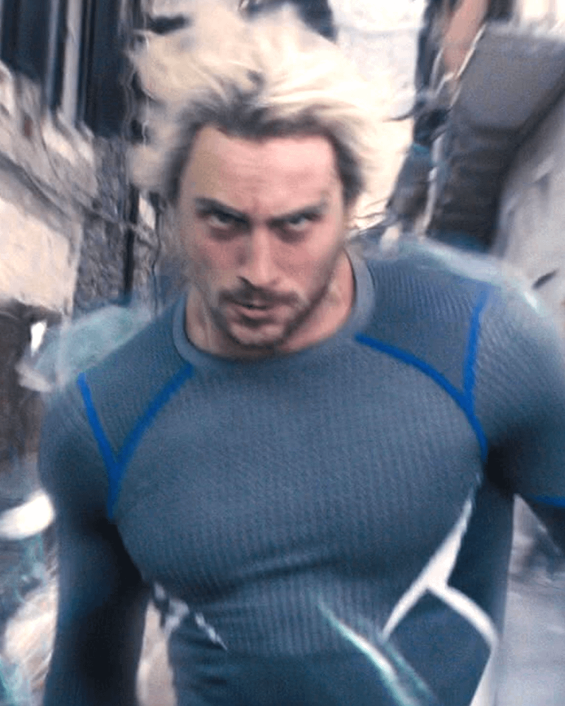 Aaron Taylor-Johnson as Quicksilver in Avengers: Age of Ultron.