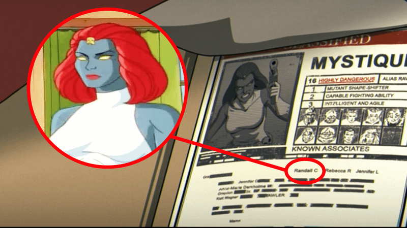 X-Men 97 Season 2 Mystique dossier, Randall Carpenter easter egg.
